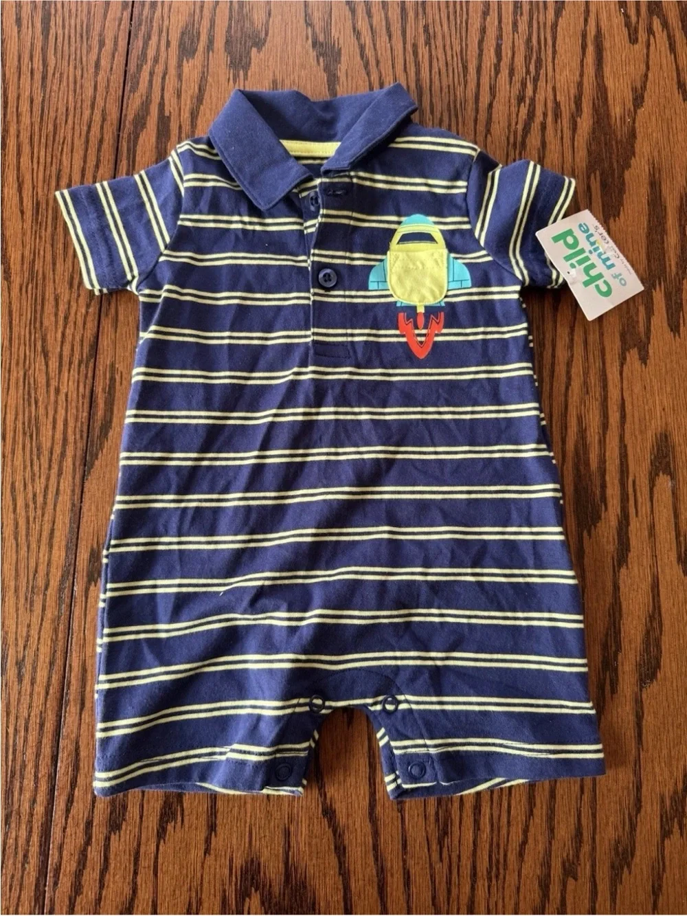 NWT Boys 0-3 Months Blue Romper Short Sleeve Polo Bodysuit Carters Rocket
